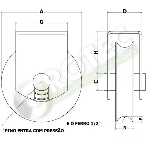 Roldana canal U 1/2" com suporte pressão 