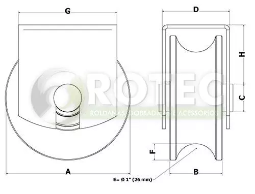 Roldana canal U tubo 3/4" com suporte pressão