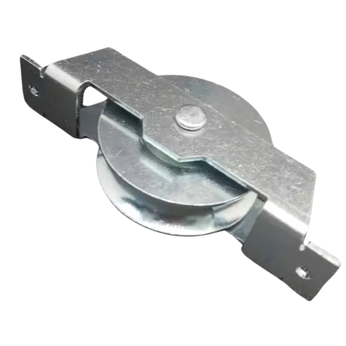 Roldana canal U ferro 5/8" com suporte aberto rebitada