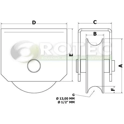 Roldana para ferro redondo 1/2" com suporte fechado com parafuso